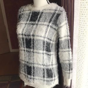 Black white fuzzy sweater